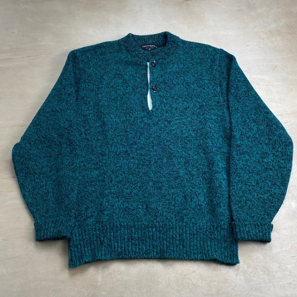 Vintage Continental Wool Sweater Union Made Green Blue Men’s Medium Made In USA